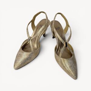 IMPO Tylee Gold Faux Snakeskin Slingback Pumps Size 8